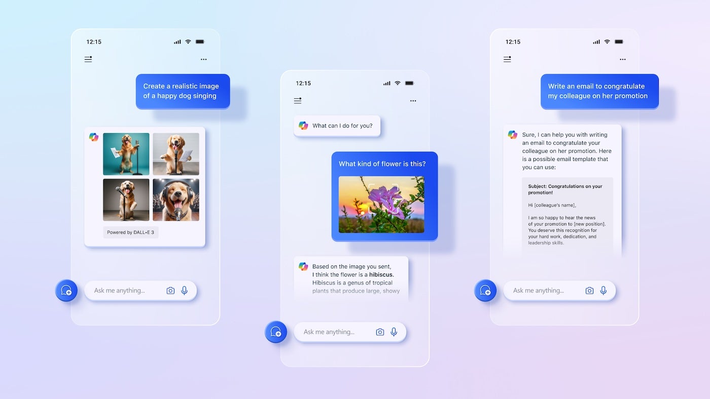 Examples of conversations with Copilot in the Copilot app. Image: Microsoft
