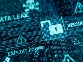 Hacker attack computer hardware microchip while process data through internet network, 3d rendering insecure Cyber Security exploit database breach concept, virus malware unlock warning