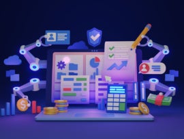 Accounting automation and automatic finance software 3D illustration concept.