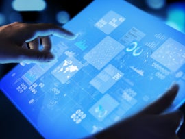 Business intelligence analyst dashboard on virtual screen.